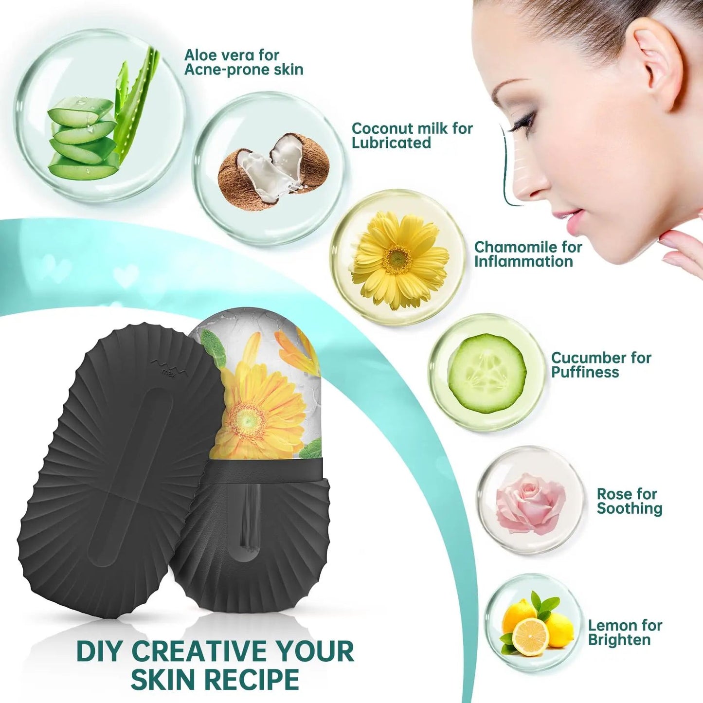 Facial Roller GuaSha Face Tool Set Ice Face Roller Facial Skincare Ice Roller Kit For Cooling Massa 4