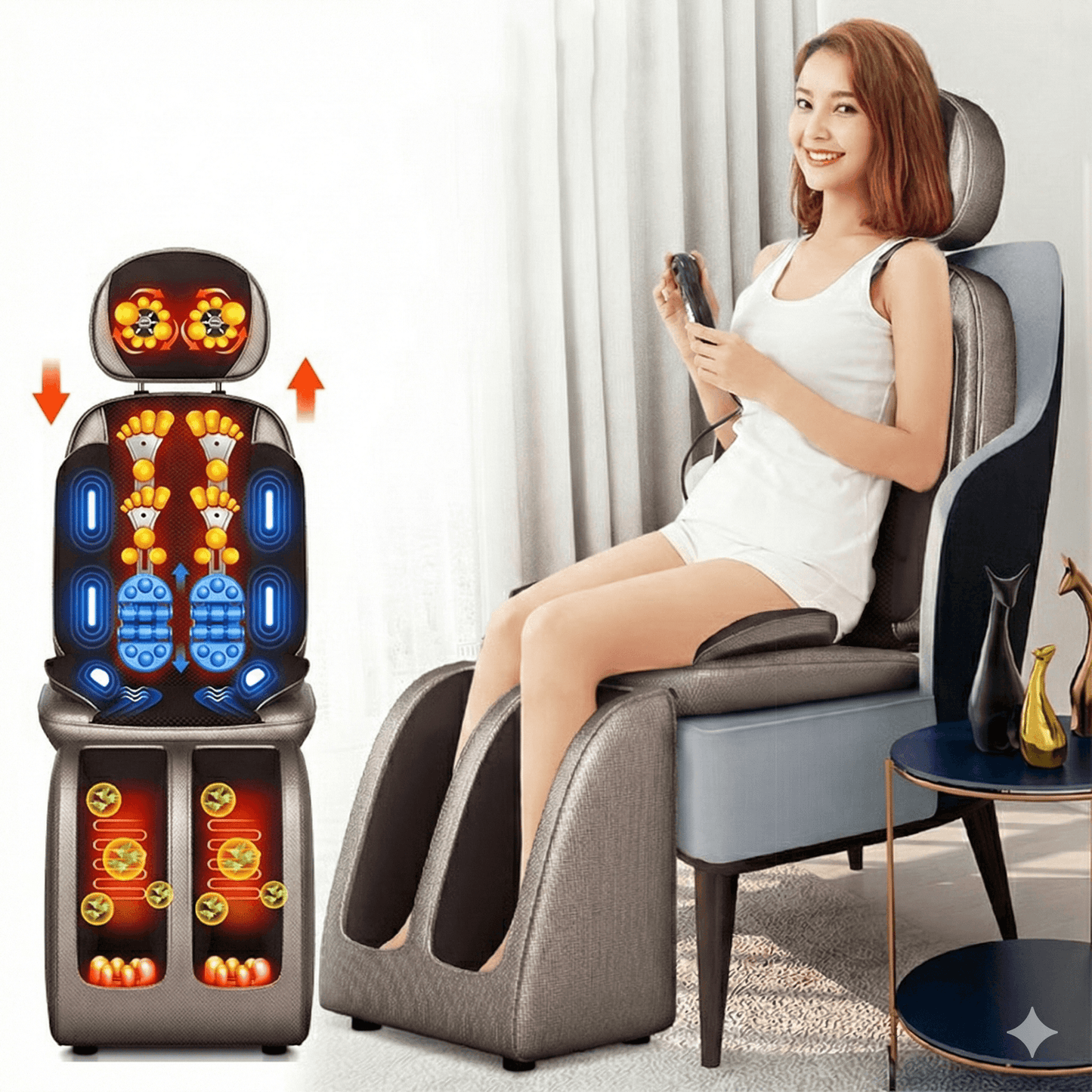 Electric Full Body Massage Chair, Shiatsu Cushion Seat, Neck Back Waist Leg, Infrared Heating, Vibration Relaxation