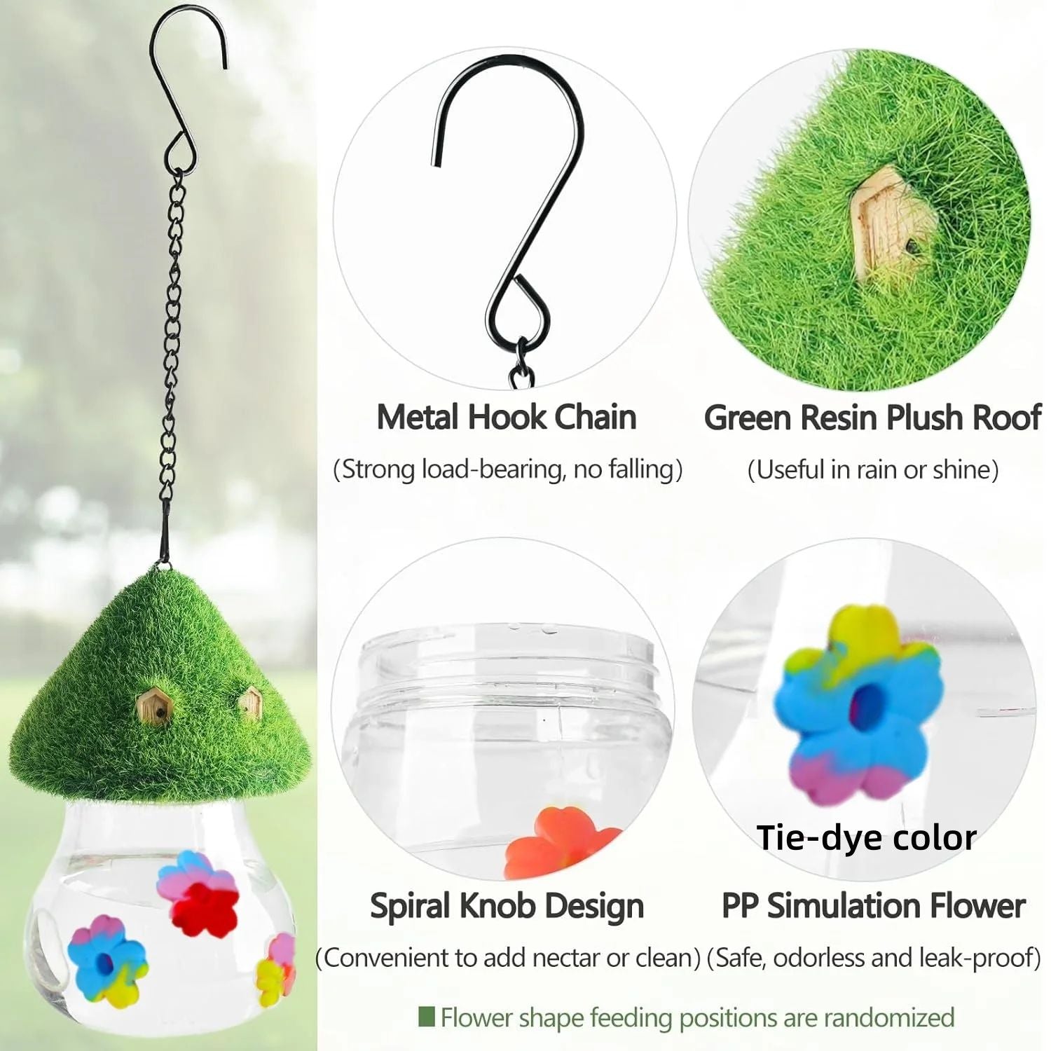 Hanging Hummingbird Feeder With Wind Chime And Mushroom Design 3