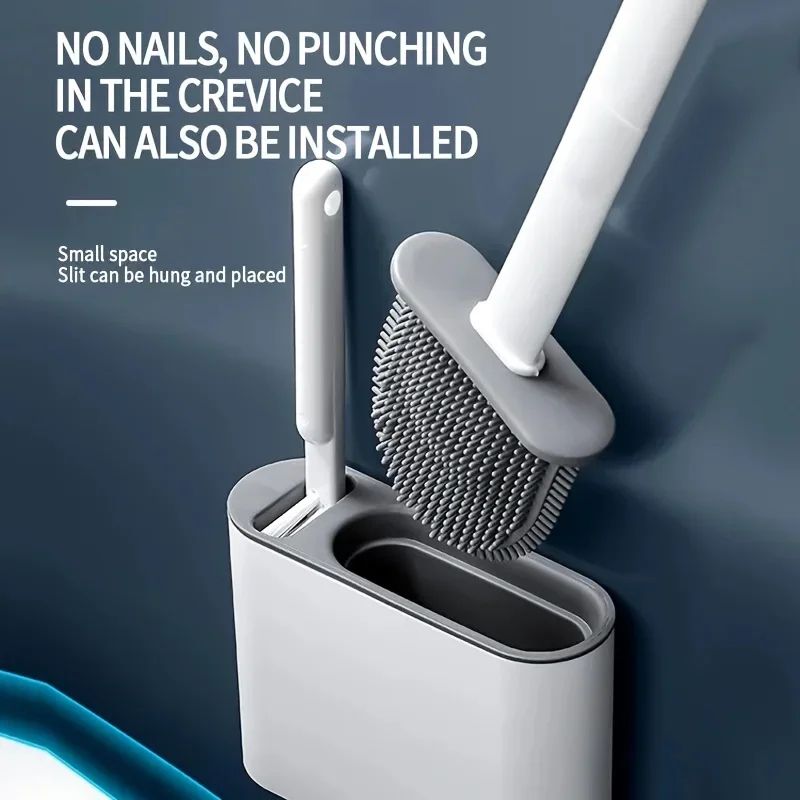 Wall Mounted Silicone Toilet Brush Set With Holder 1