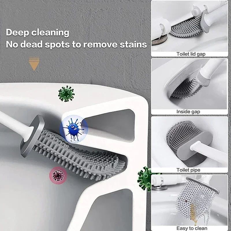 Wall Mounted Silicone Toilet Brush Set With Holder 4