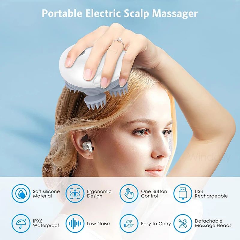 Rechargeable Electric Scalp And Body Massager With Vibration For Deep Relaxation 3