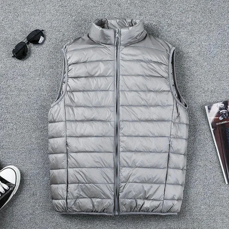 Mens Thin Down Vest Warm White Duck Down Stand Collar Solid Color Vest Lightweight Jacket 4