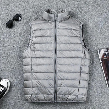 Mens Thin Down Vest Warm White Duck Down Stand Collar Solid Color Vest Lightweight Jacket 4