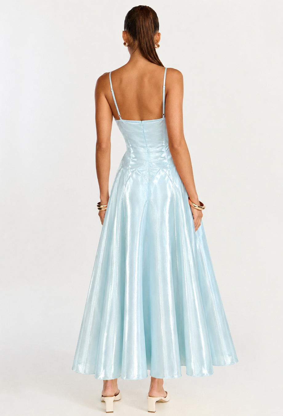 Jamiah Mint Blue Satin Midi Dress