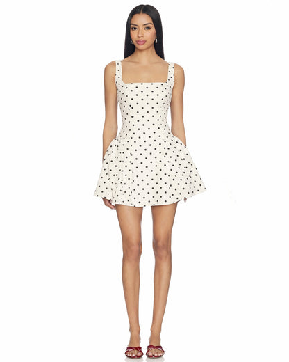 Jenny Mini Dress Black and White Micro Polka Dot Print