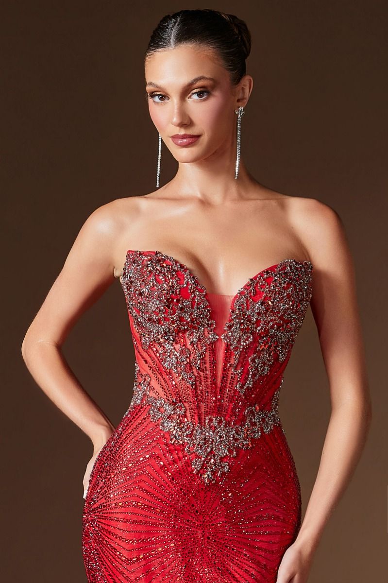 Jenna Gown Crystal Embellished Fit & Flare Evening Gown