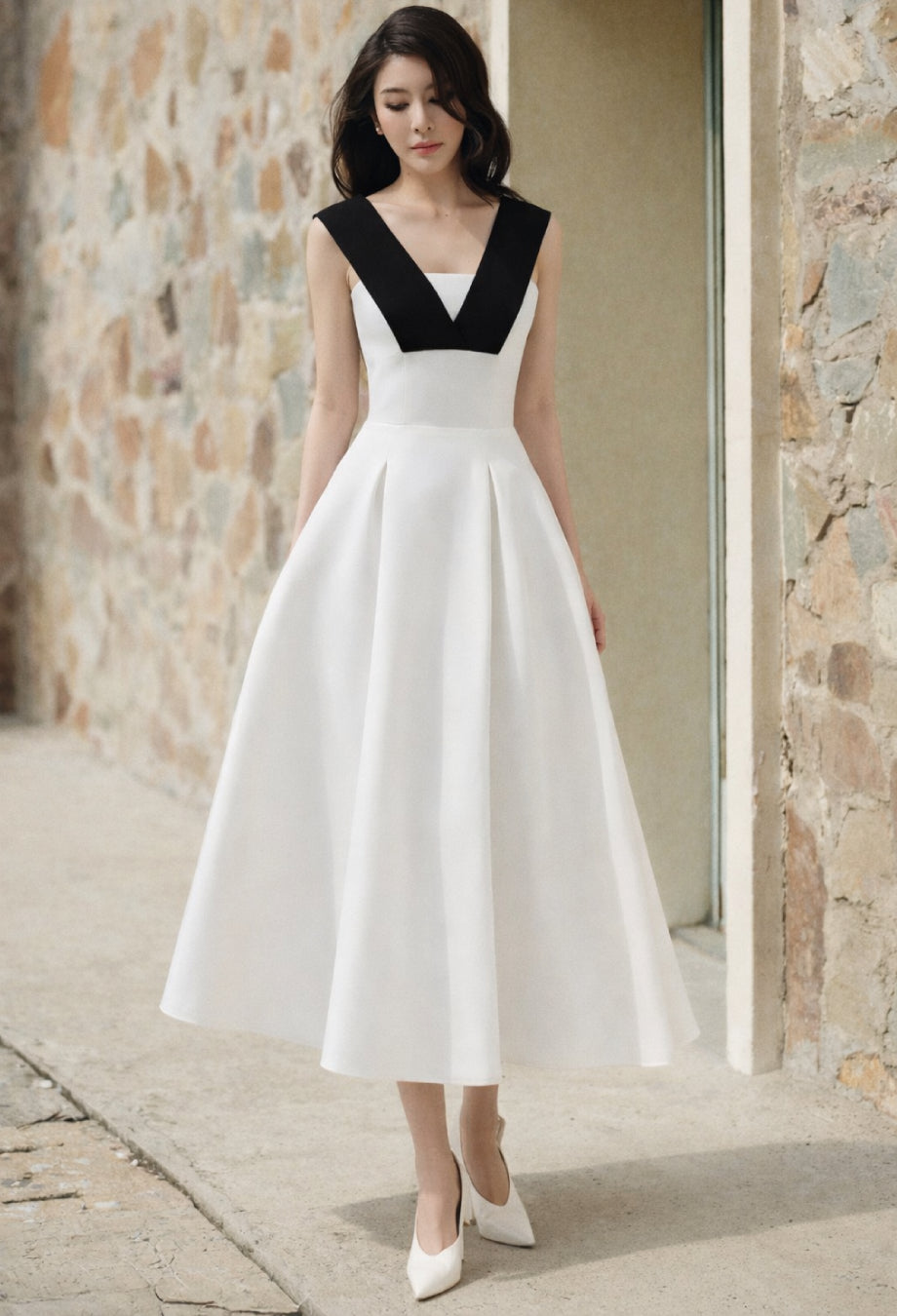 Lana Midi Dress Black/White