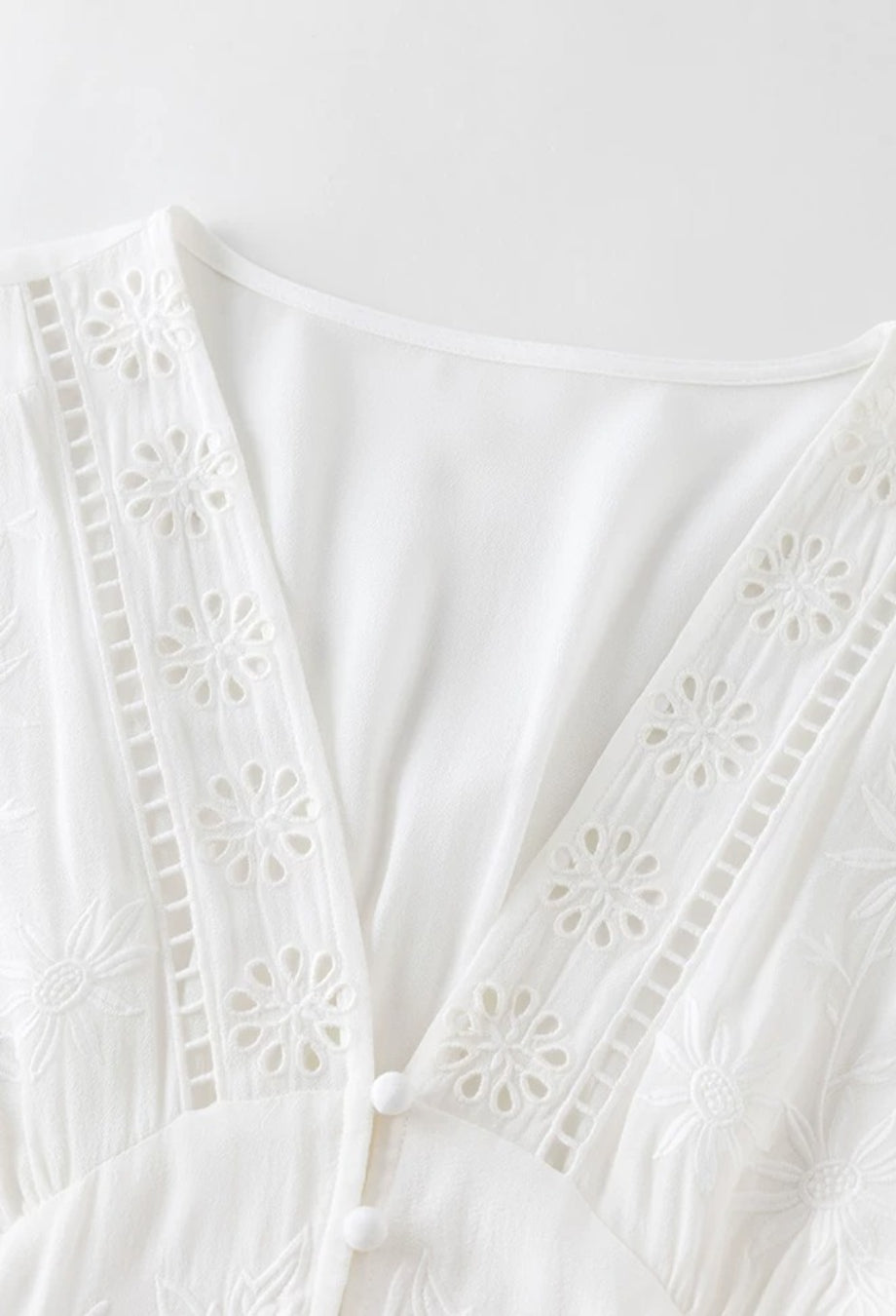 Long Sleeve Floral Embroidered Midi Dress White