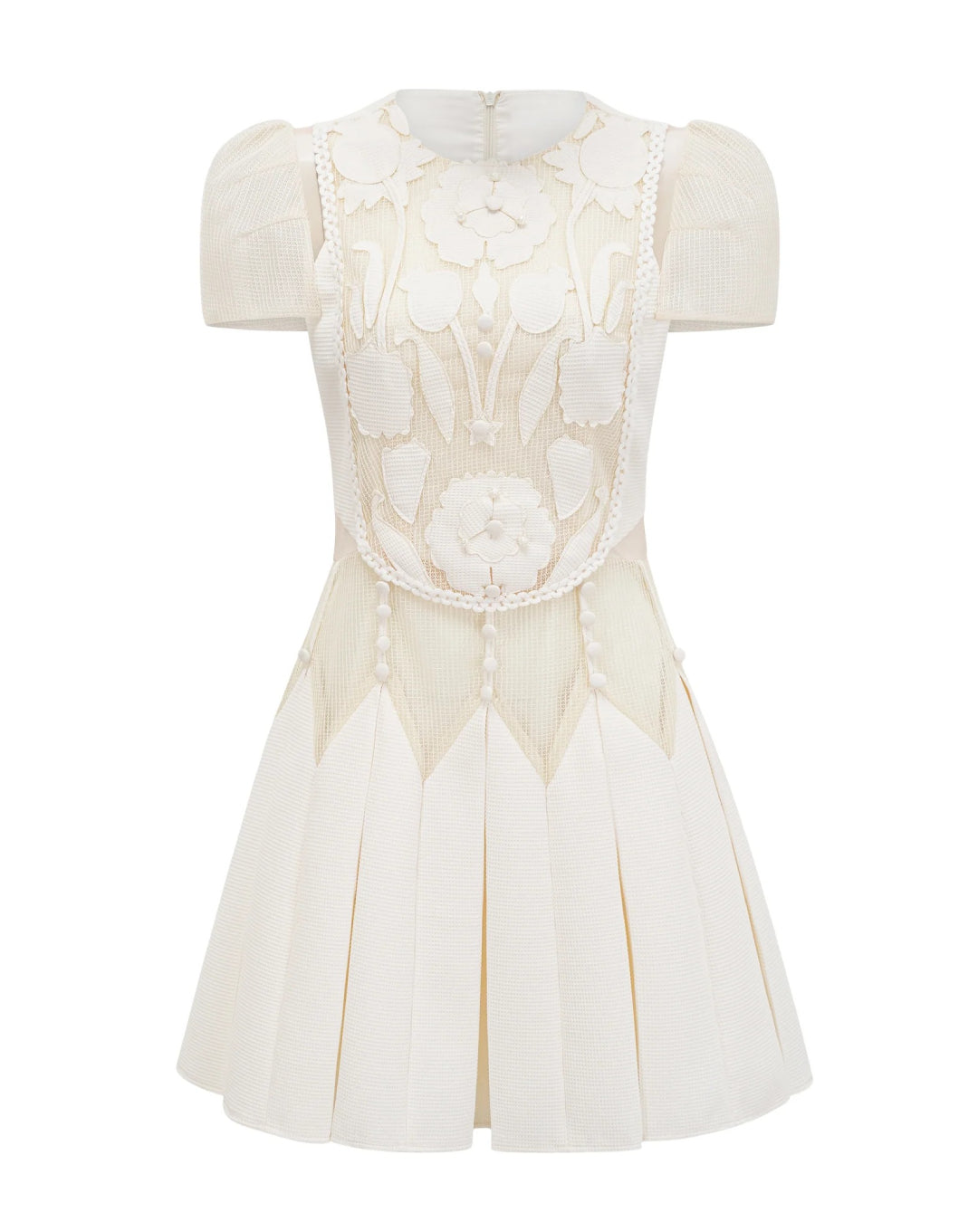Lucienne 3D Floral Short-Sleeve Mini Dress Ivory