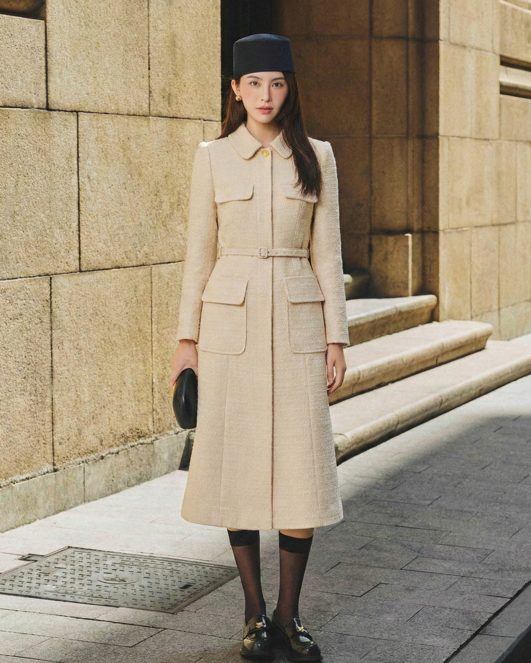 Lulus Long Sleeve Midi Dress Beige