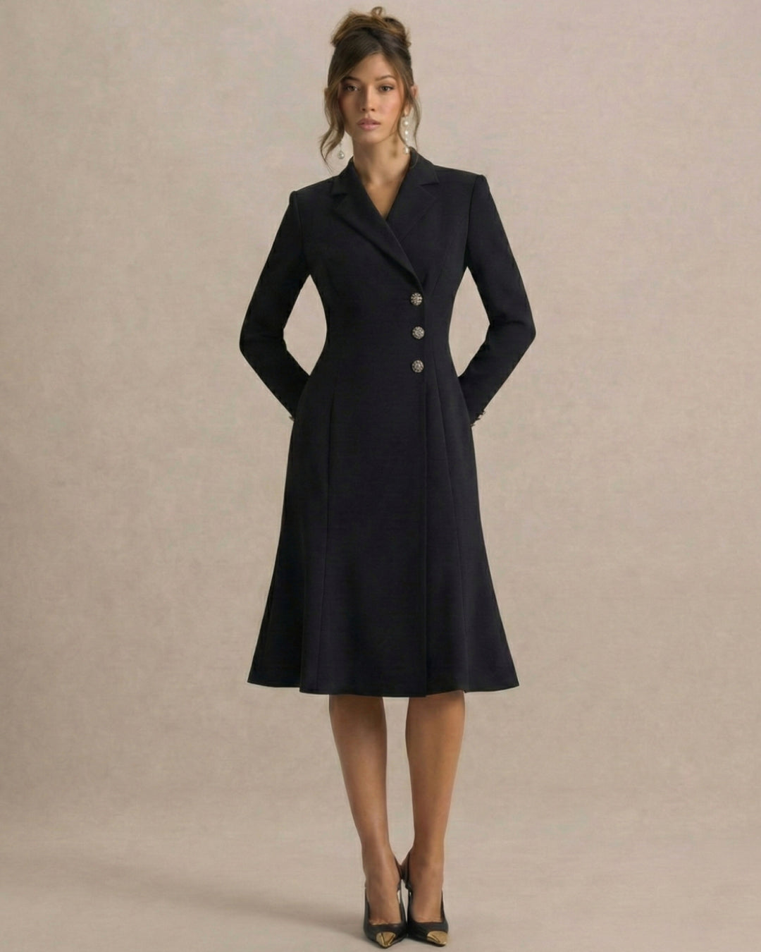 Lysette Long Sleeve Midi Dress Black