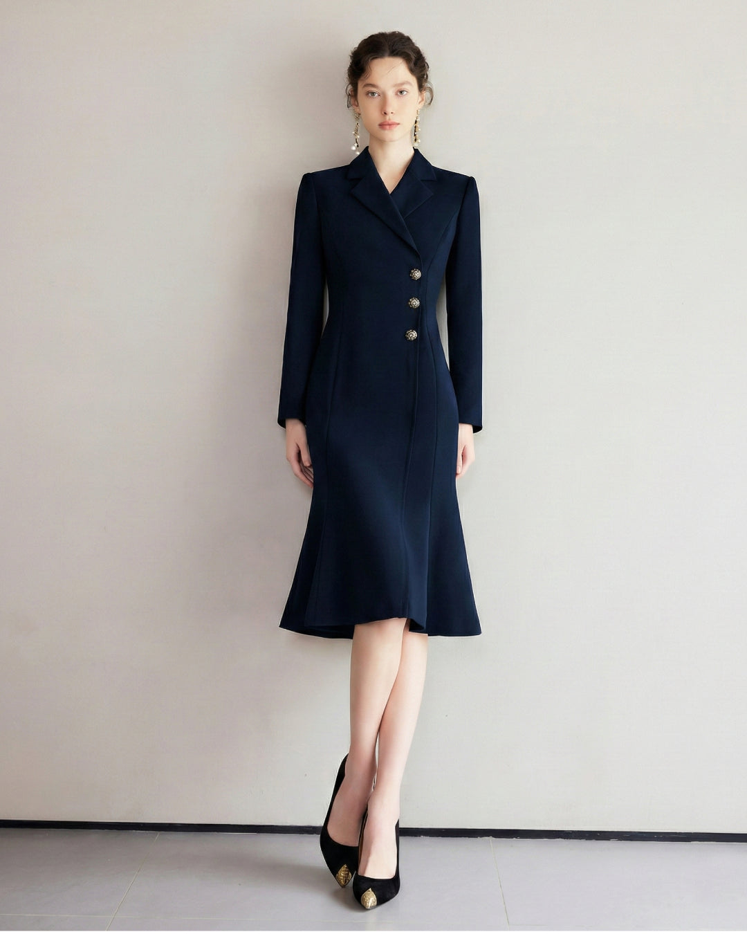 Lysette Long Sleeve Midi Dress Navy Blue