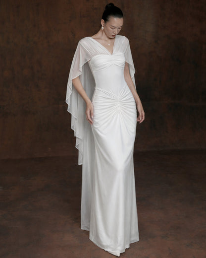Mary Rose Maxi Dress with Shawl White