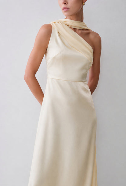 Merritt Light Yellow Maxi Dress with Neck Scarf