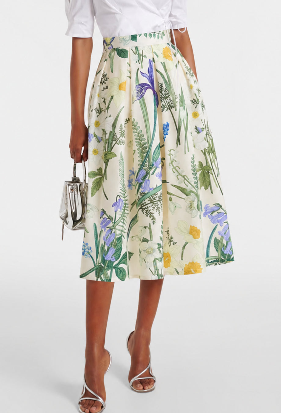 Millie Vintage Pleated Floral Midi Skirt