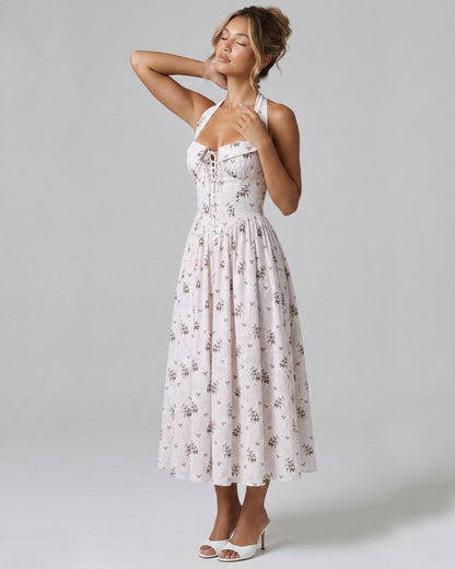Minerva Cotton Halter Neck Midi Dress Floral Print