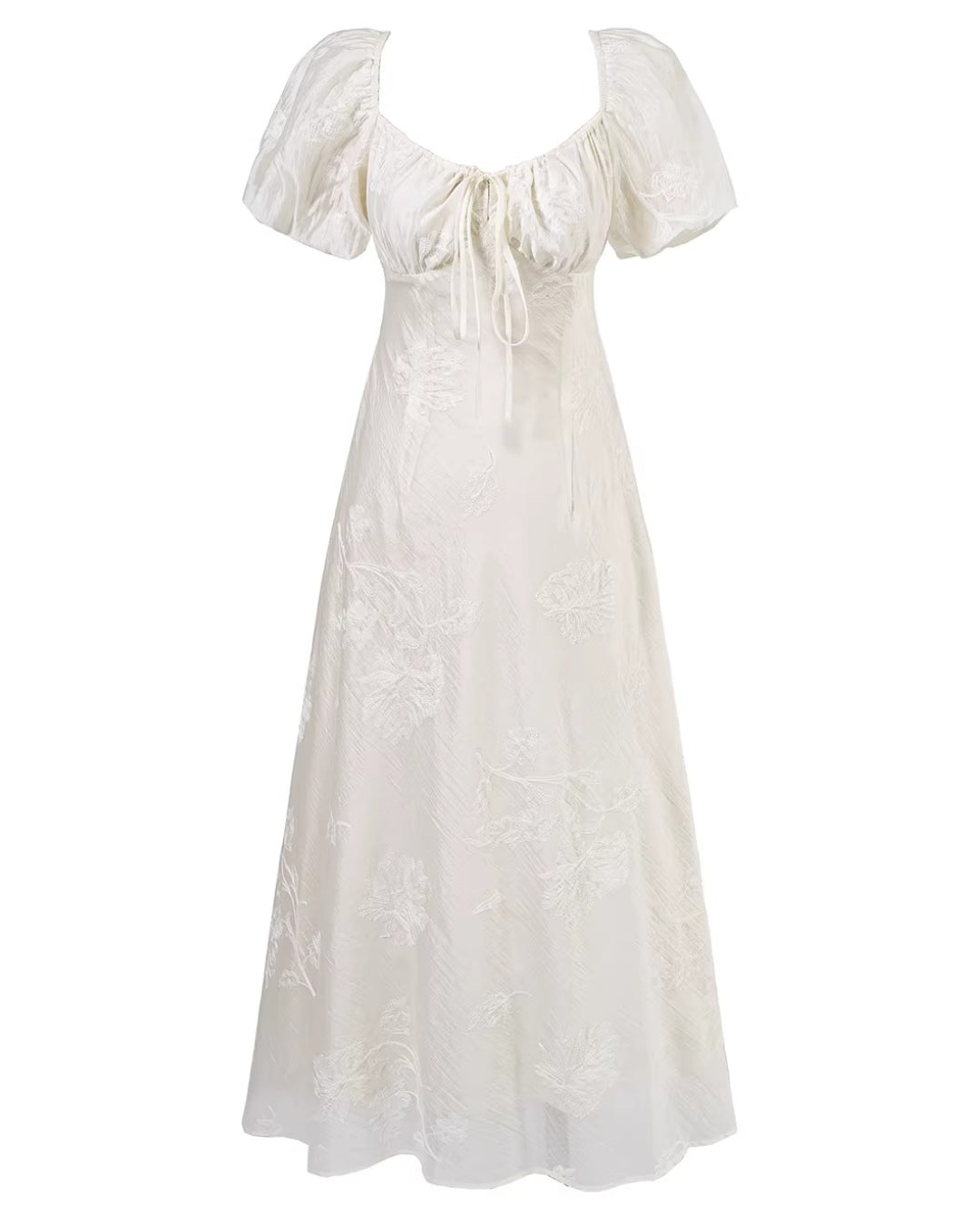 Mira Floral Jacquard Tiered Midi Dress Ivory