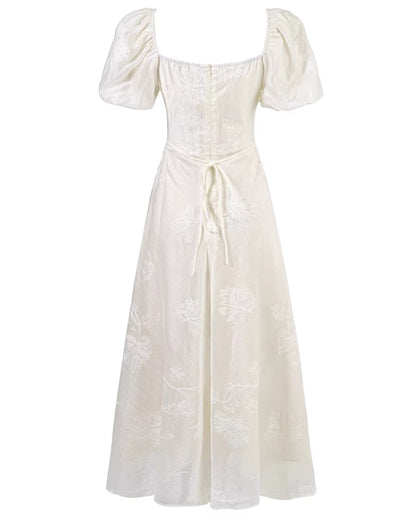 Mira Floral Jacquard Tiered Midi Dress Ivory