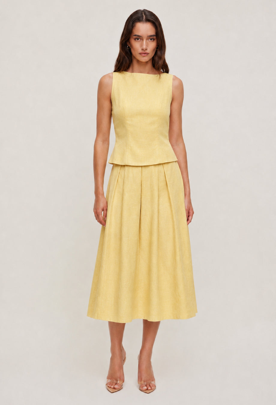 Moya Linen Top and Skirt Two-Piece Set Light Yellow