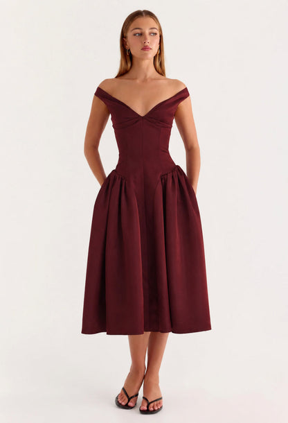 Natassia Burgundy Midi Dress