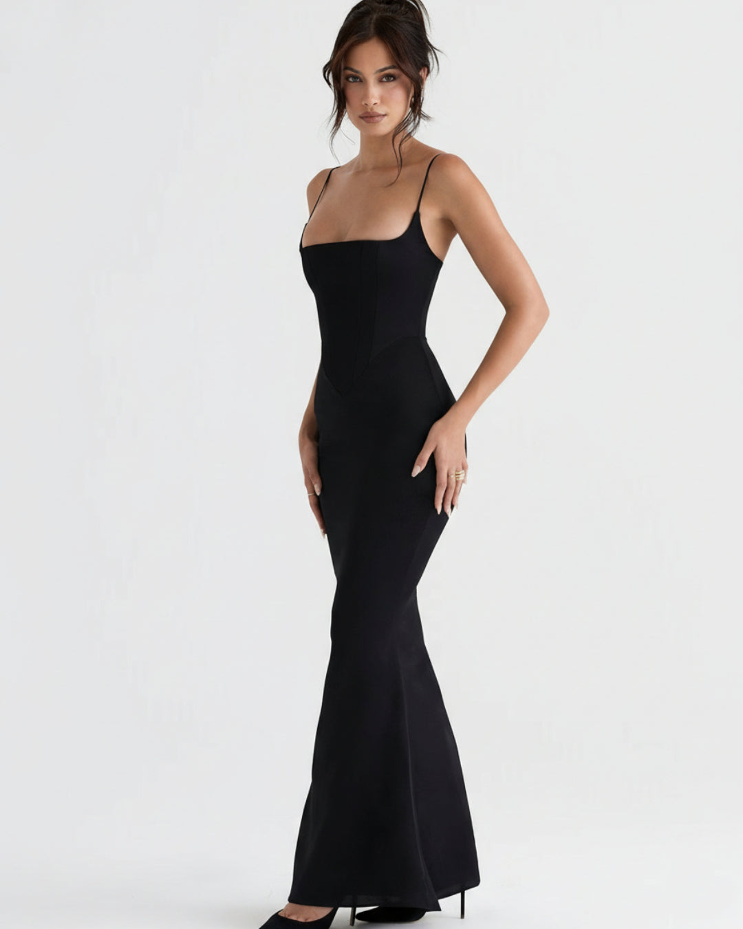 Olivette Satin Corset Maxi Dress Black
