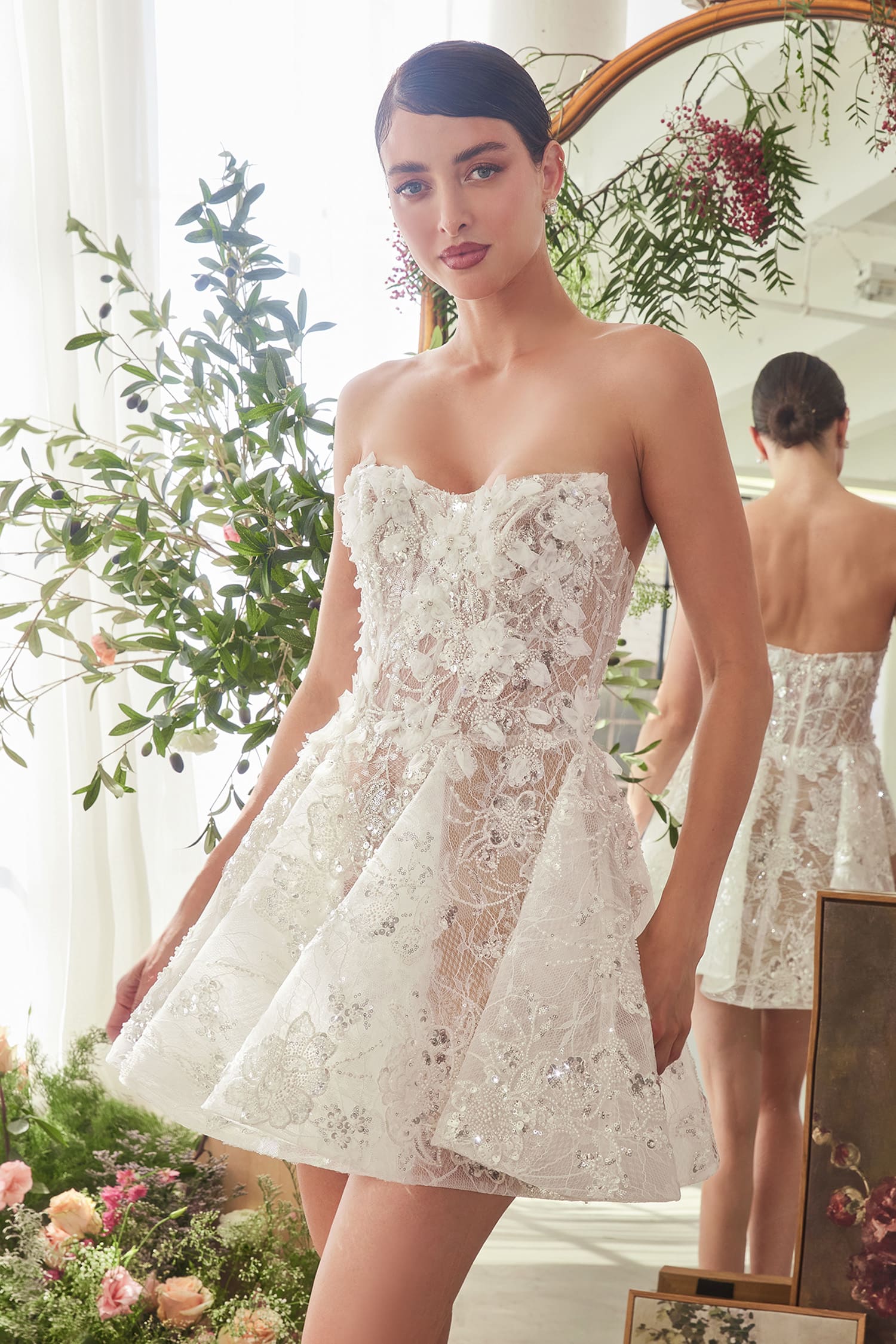 WL082 BRIDAL MINI A- DRESS WITH FLORAL APPLIQUE Andrea & Leo
