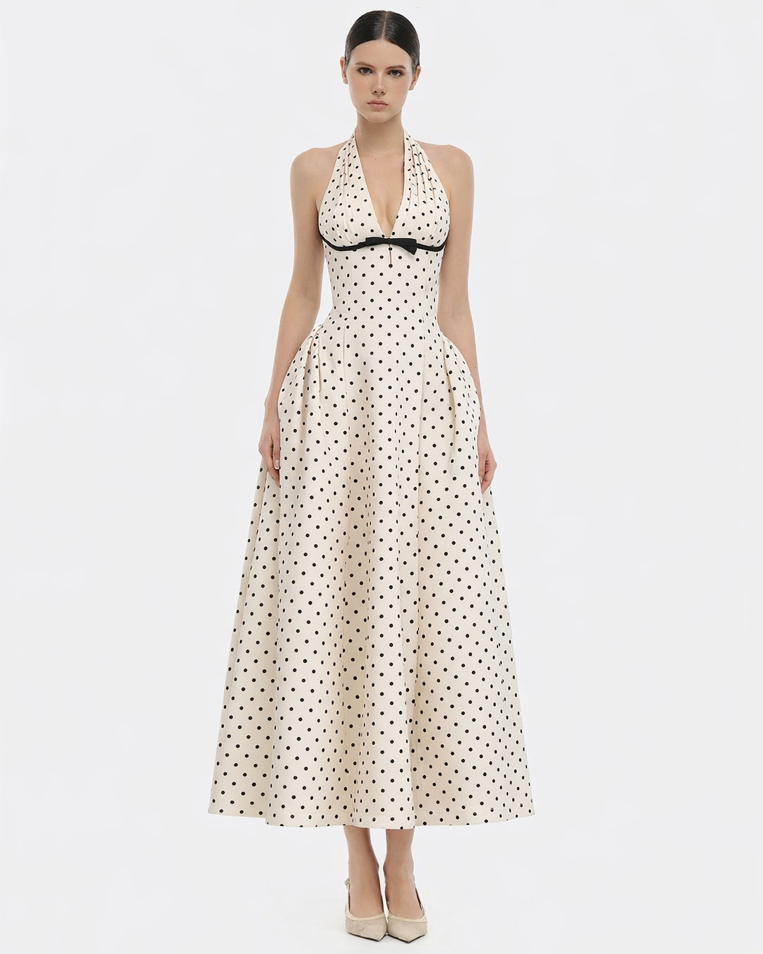 Quinn Polka Dot Print Midi Dress Black and White