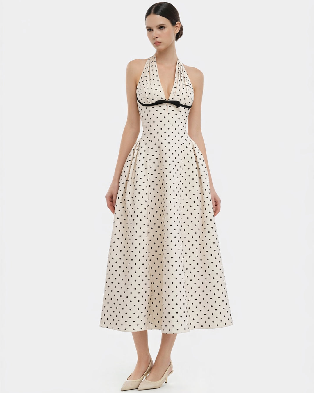 Quinn Polka Dot Print Midi Dress Black and White