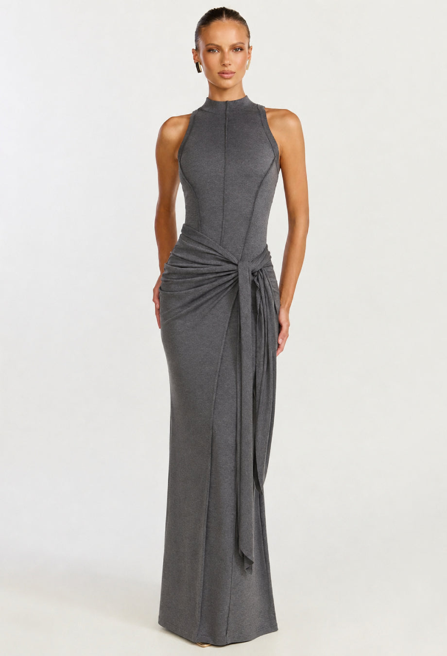 Sadira Grey Stretch Maxi Dress Cocktail & Wedding Guest Dress