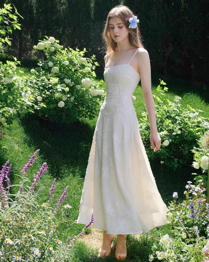 Seren Vintage Floral Midi Dress Ivory