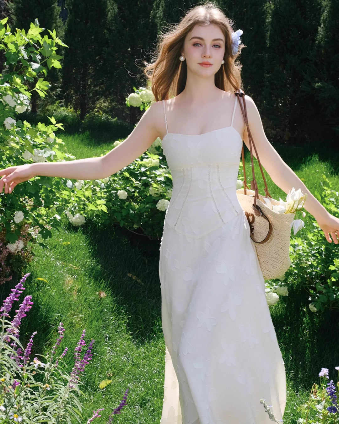 Seren Vintage Floral Midi Dress Ivory