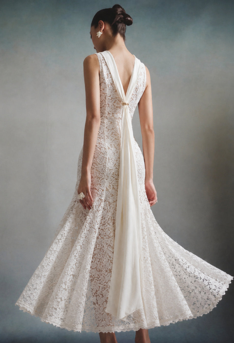 Sloane White Floral Lace Midi Dress
