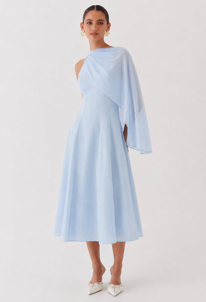 Soretta Light Blue Midi Dress with Scarf