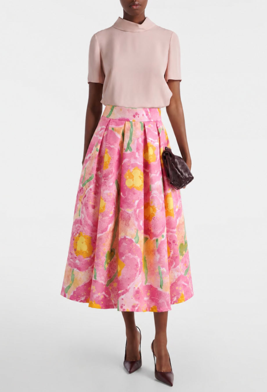 Sydni Pink Vintage Floral Midi Skirt