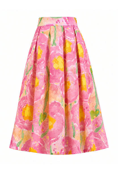 Sydni Pink Vintage Floral Midi Skirt