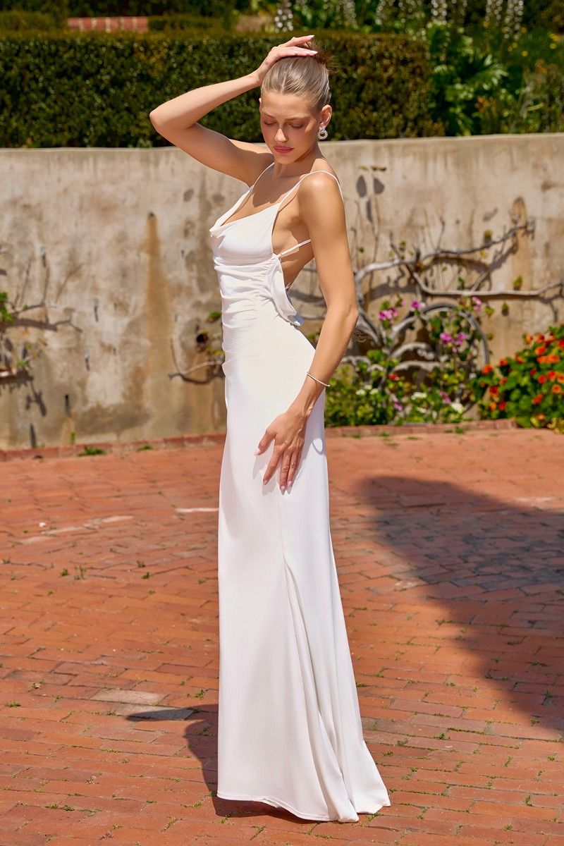 Bette Lace Back Draped Maxi Dress Off White