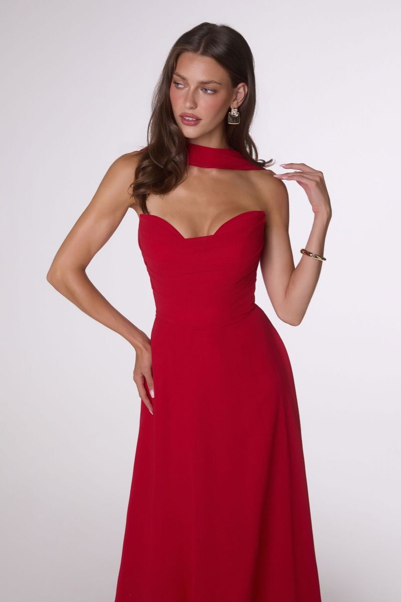 Ella Gown A- Strapless Chiffon Dress With Scarf