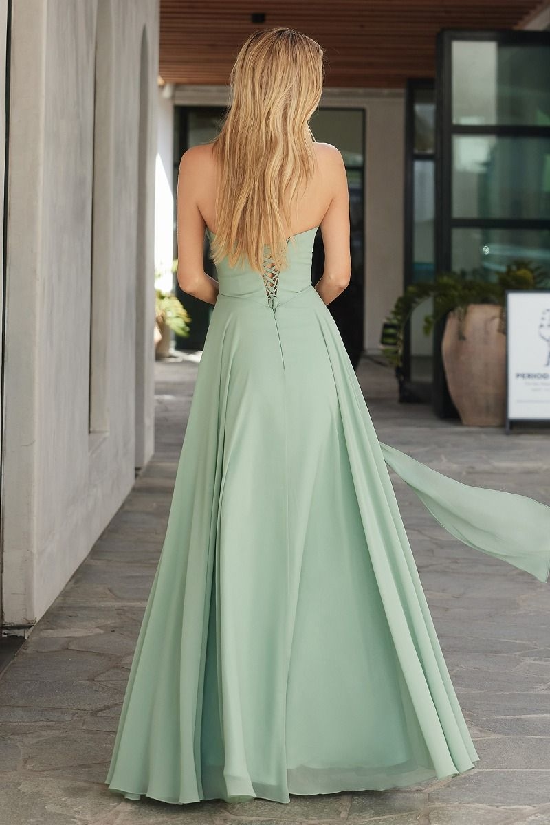 Ella Gown A- Strapless Chiffon Dress With Scarf