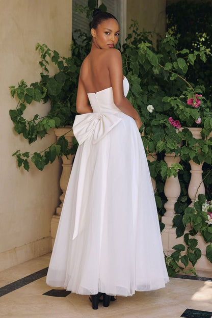 OPHELIA GOWN OFF-WHITE STRAPLESS A- DRESS WITH BOW