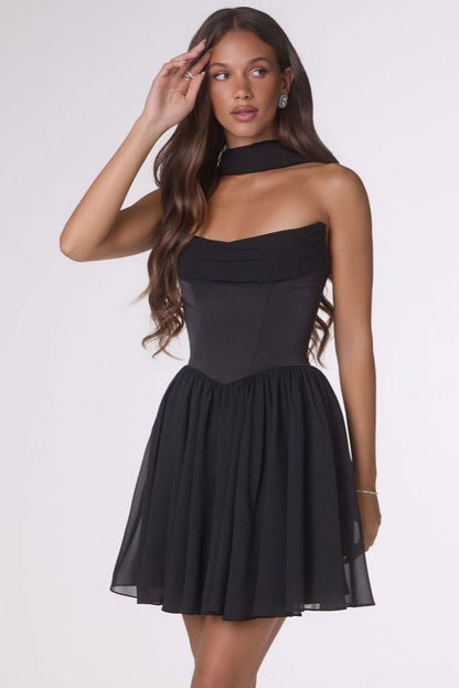Reese Mini Dress Chiffon & Satin Cocktail Dress With Scarf