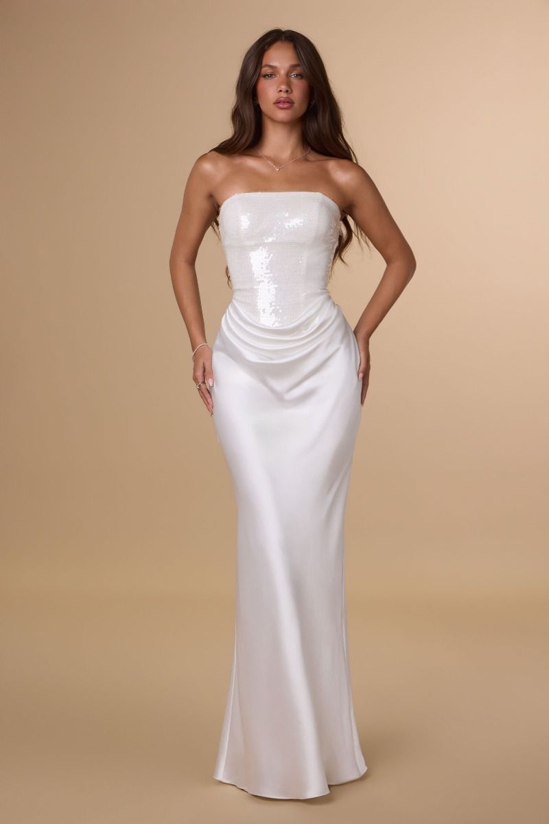 Lachlan Gown Sequin & Satin Dress Off White