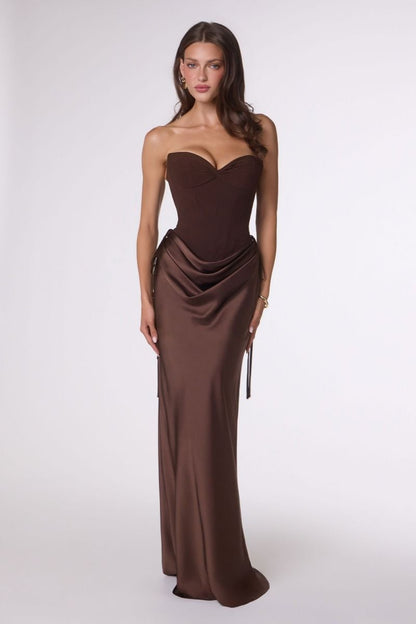 Eugenie Maxi Dress Strapless Satin Corset Dress