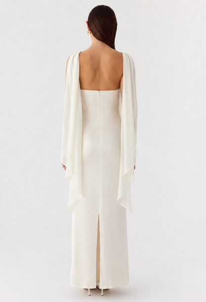 Taylor White Strapless Sequin Maxi Dress with Scarf