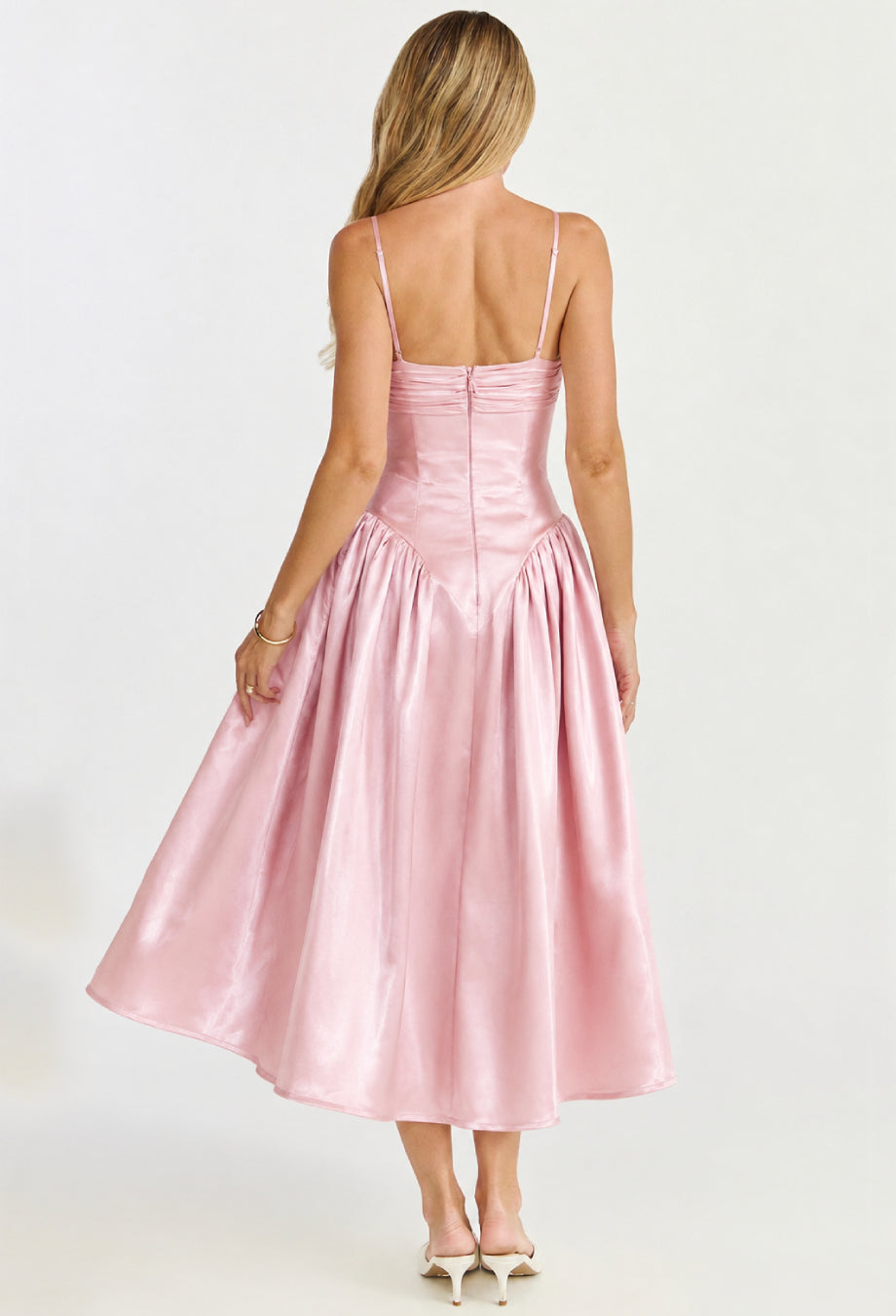 Tullia Satin Ruched Midi Dress Dusty Rose