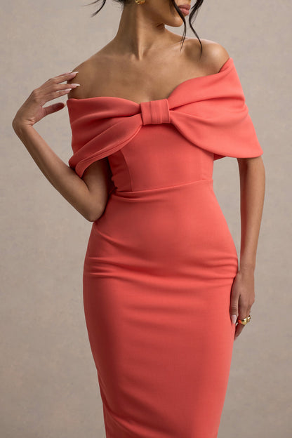 Cornelia | Orange Strapless Maxi Dress With Oversized Bow