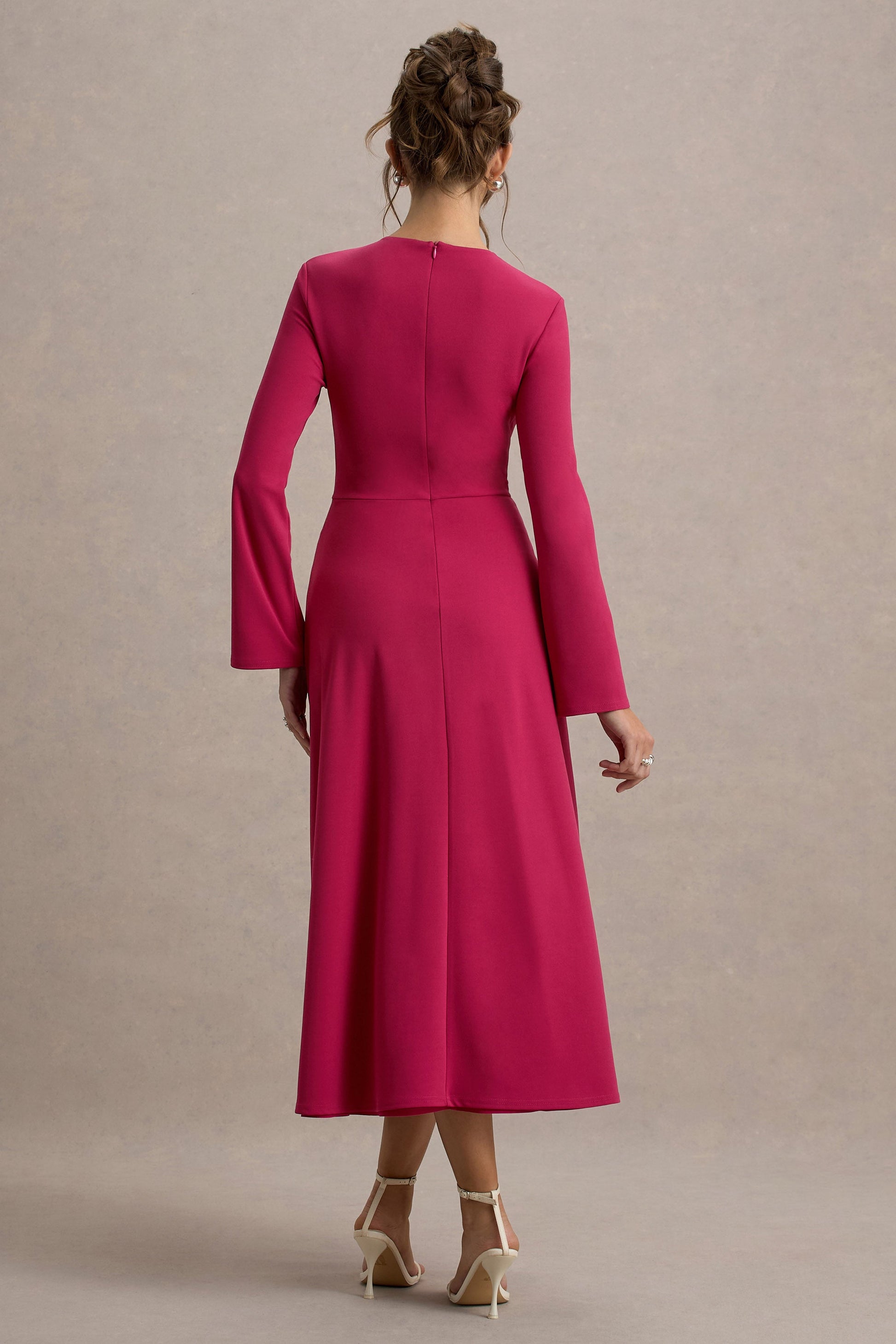 Cassiopeia | Lemon Long-Sleeve Midi Dress With Cross Waist