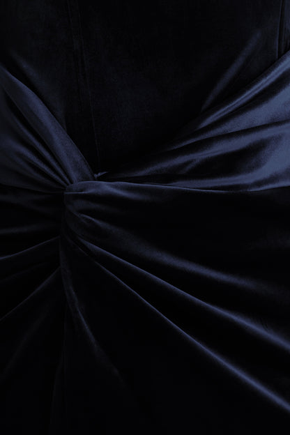 Fay | Navy Velvet Corset Style Knot Maxi Dress