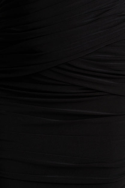 Kendall | Black V-Neck Wrapped Maxi Dress With Chest Cut-Out