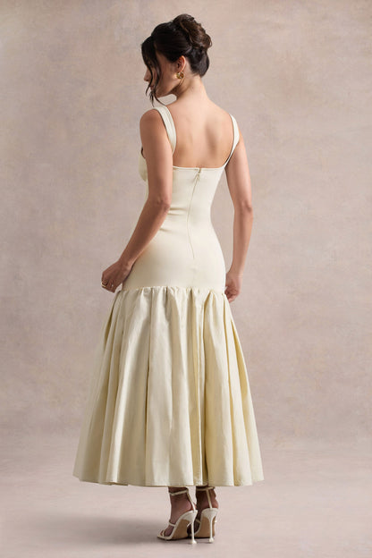 Parida | Cream Poplin Drop-Waist Midi Dress With Peplum Hem